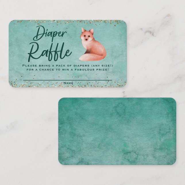 Vattenfärgsfox Babyskare Diaper Raffle Biljett Tilläggskort (Fram/baksida)