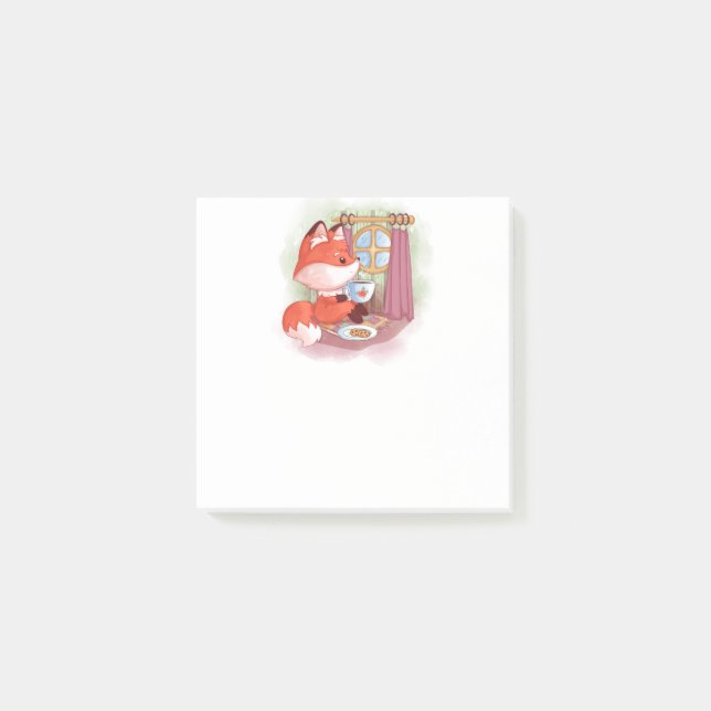 Vattenfärgsfox med tea och biscuber post-it block (Framsida)