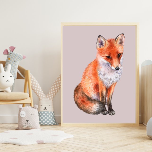 Vattenfärgsfox på blek Rosa Nursery Art Poster (Skapare uppladdad)