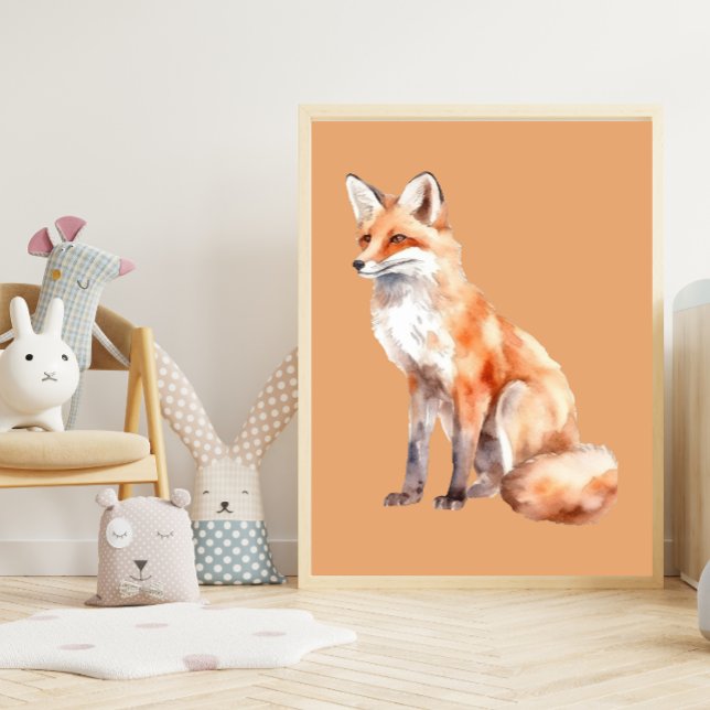 Vattenfärgsfox på blekens orange Nursery Art Poster (Skapare uppladdad)