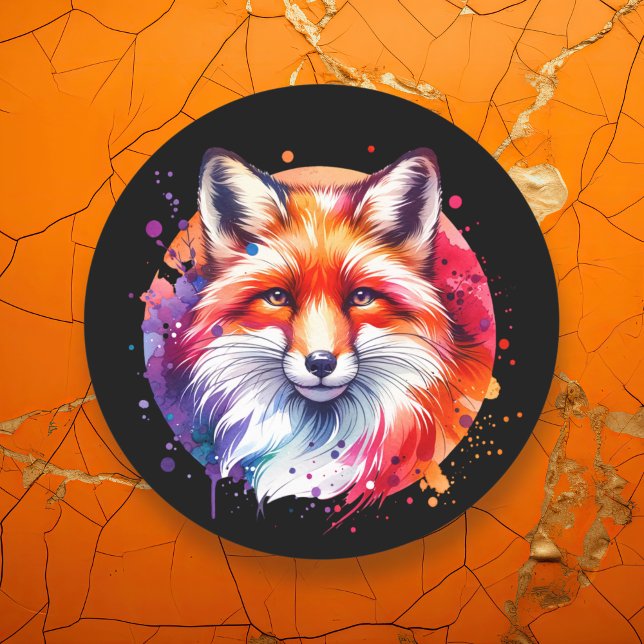 Vattenfärgsfoxillustration Runt Klistermärke (Skapare uppladdad)