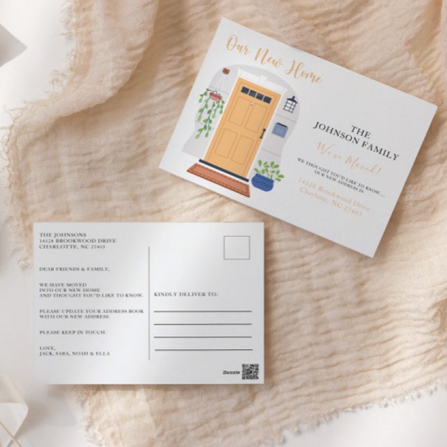 Vattenfärgsframdörr som vi har Flyttat Nytt adress Vykort (Skapare uppladdad)