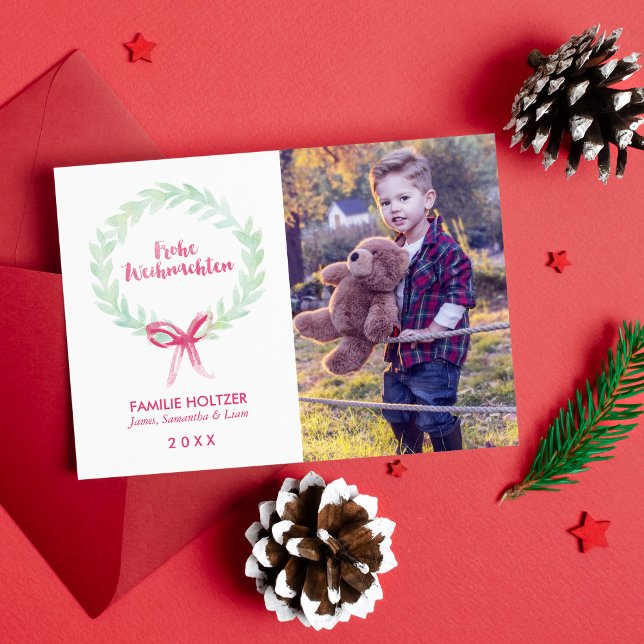 Vattenfärgsfrand Frohe Weihnachten Photo Julkort (Skapare uppladdad)