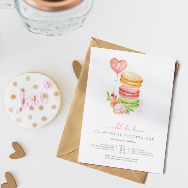 VattenfärgsFransken Macaroons Baby Födelsedagsfest Inbjudningar (Skapare uppladdad)