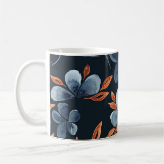 Vattenfärgsfritt blommönster med indigo flo kaffemugg