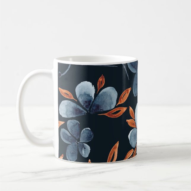 Vattenfärgsfritt blommönster med indigo flo kaffemugg (Vänster)