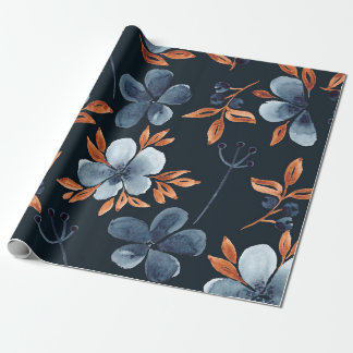 Vattenfärgsfritt blommönster med indigo flo presentpapper