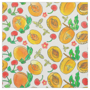 Vattenfärgsfruktblommor Bees Apricots Cherry Tyg