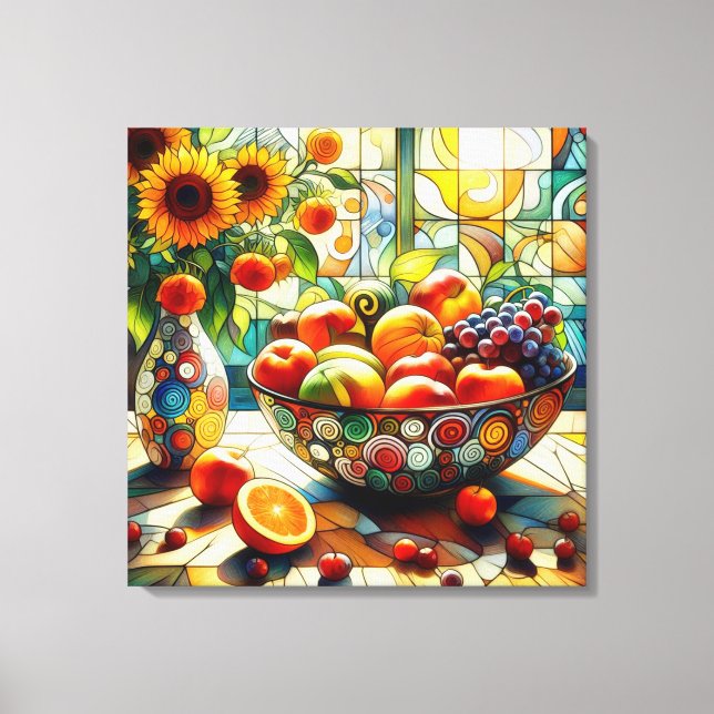 Vattenfärgsfrukter och blommor Canvas Art (Framsida)