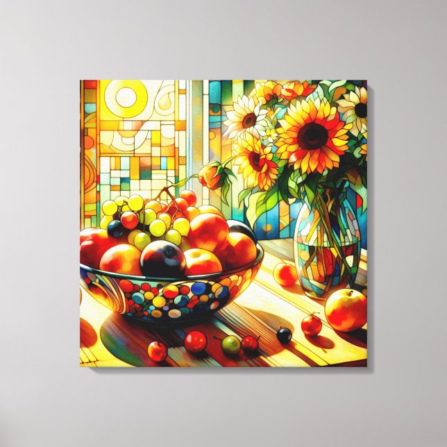 Vattenfärgsfrukter och blommor Canvas Art (Framsida)