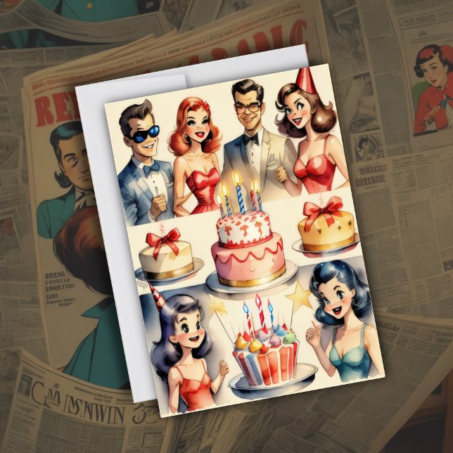 Vattenfärgsfunktion Tecknad Birthday Scene Inbjudningar (Skapare uppladdad)