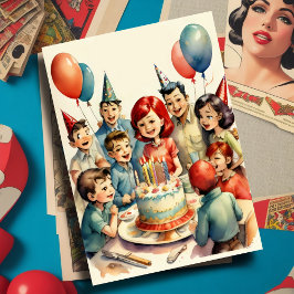 Vattenfärgsfunktion Tecknad Birthday Scene Inbjudningar