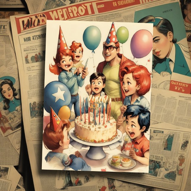 Vattenfärgsfunktion Tecknad Birthday Scene Inbjudningar (Skapare uppladdad)