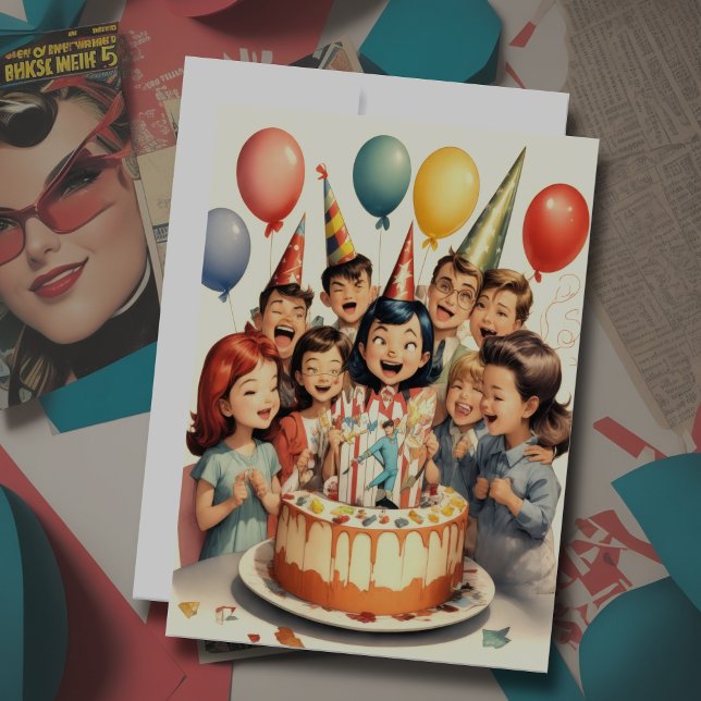 Vattenfärgsfunktion Tecknad Birthday Scene Inbjudningar (Skapare uppladdad)