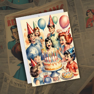 Vattenfärgsfunktion Tecknad Birthday Scene Inbjudningar