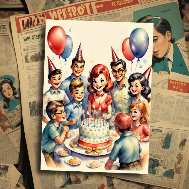 Vattenfärgsfunktion Tecknad Birthday Scene Inbjudningar (Skapare uppladdad)