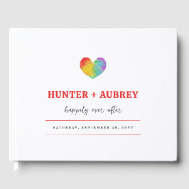 Vattenfärgsfyllt Pride Heart Gay Lesbisk Bröllop Gästböcker