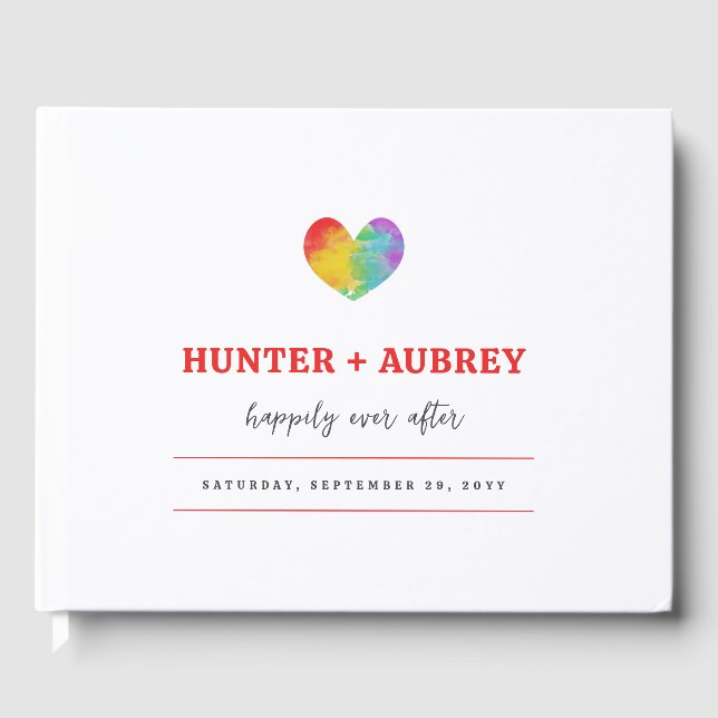 Vattenfärgsfyllt Pride Heart Gay Lesbisk Bröllop Gästböcker (Framsida)