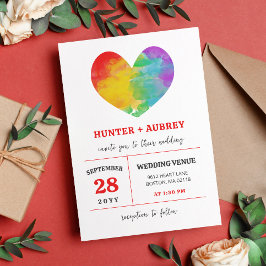 Vattenfärgsfyllt Pride Heart Gay Lesbisk Bröllop Inbjudningar