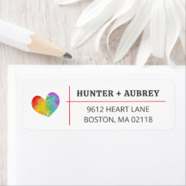Vattenfärgsfyllt Pride Heart Gay Lesbisk Bröllop Returadress Etikett