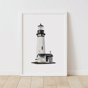 Vattenfärgsfyr Nautical Coastal Decor Poster