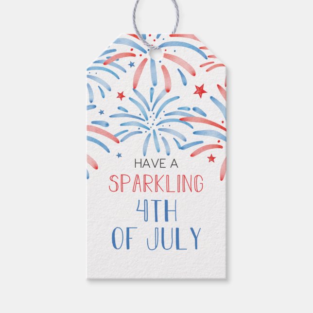 Vattenfärgsfyrverkerier 4:e July Sparkler Party Presentetikett (Framsidan)