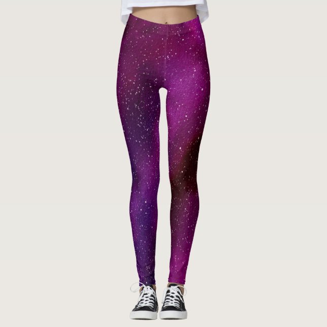 VattenfärgsGalaxies lila rosa Leggings (Framsida)