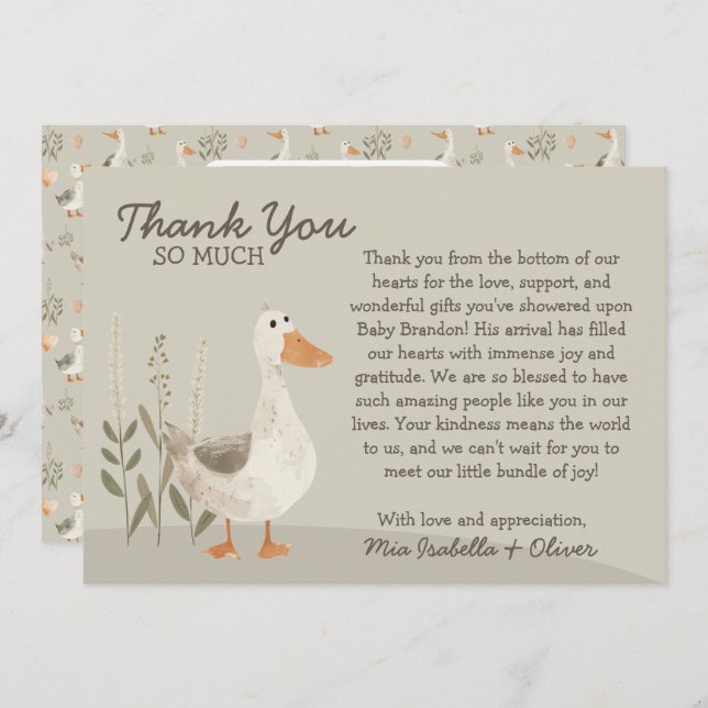 Vattenfärgsgås - Babyskare tack för ditt kort (Fram/baksida)