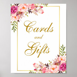 Vattenfärgsgåvor för Blommigt Rosa Guld Bröllopsko Poster
