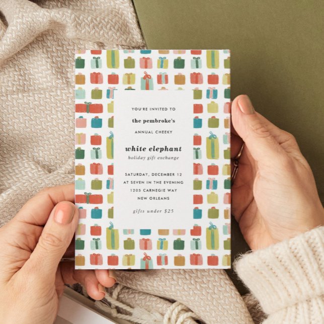 Vattenfärgsgåvor Julklapp Party Inbjudningar (Watercolor Christmas presents holiday party invitation.)