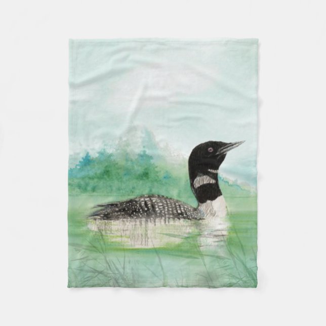 Vattenfärgsgemensam Loon Bird Nature Art Fleecefilt (Framsidan)