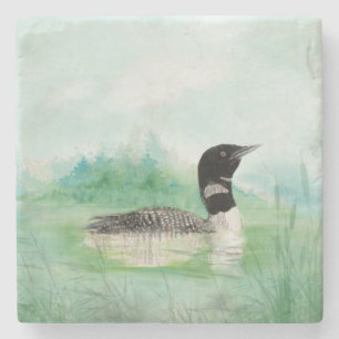 Vattenfärgsgemensam Loon Bird Nature Art Stenunderlägg