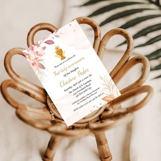 Vattenfärgsgemenskap blommigt stänk första heligan inbjudningar (Skapare uppladdad)