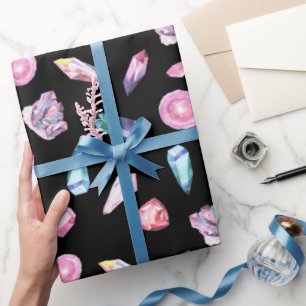 Vattenfärgsgeoder och Crystals Mönster Presentpapper