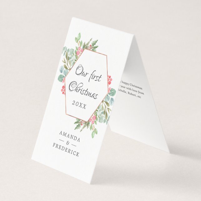 Vattenfärgsgeometri vårt första julfoto kort (Framsida)