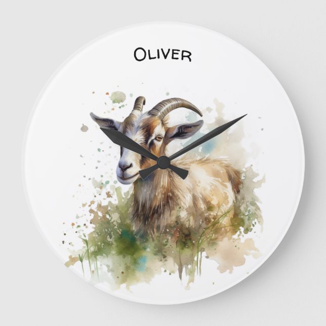 Vattenfärgsget, farm, specialdesignad stor klocka (Framsida)