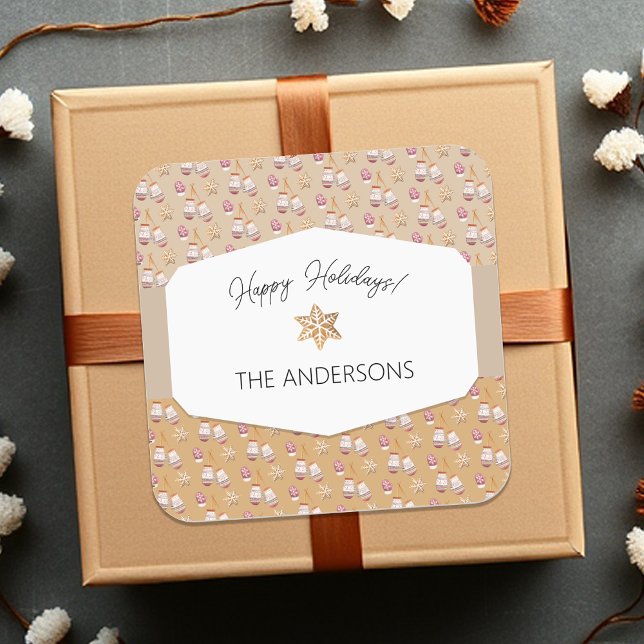 Vattenfärgsgingerbröd Caramel Tones Fyrkantigt Klistermärke (Skapare uppladdad)