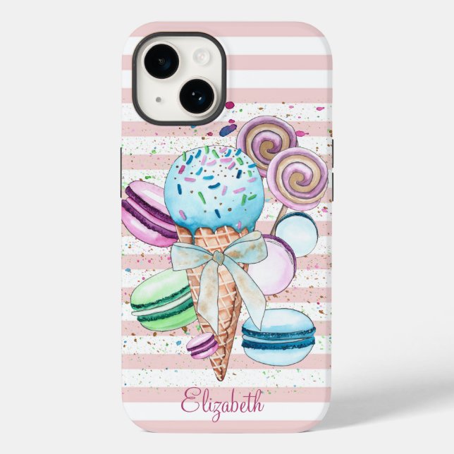 Vattenfärgsglass,Macaroon,Rosa Rand (Baksida)