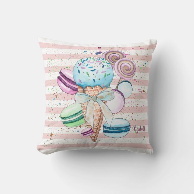 Vattenfärgsglass,Macaroon,Rosa Rand Kudde (Framsida)