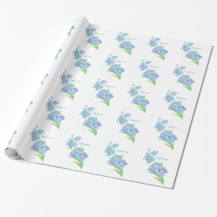 Vattenfärgsglös Söt-blå blommigt Presentpapper
