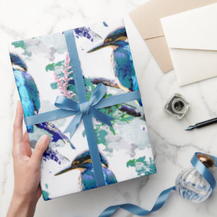 Vattenfärgsgrafik Art Kingfisher Fishing Bird art Presentpapper