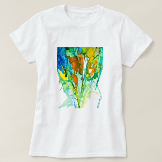 Vattenfärgsgrafik för blommigt av abstrakt t shirt (Design framsida)