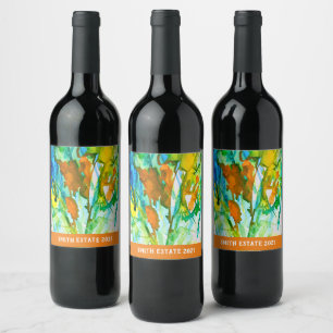 Vattenfärgsgrafik för blommigt av abstrakt vinflaska etikett