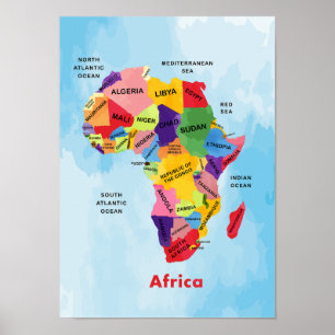Vattenfärgsgrafik i afrika Karta Poster