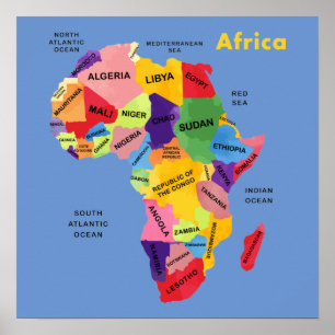 Vattenfärgsgrafik i afrika Karta Poster