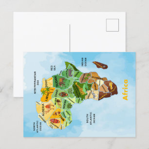 Vattenfärgsgrafik i afrika Karta Vykort