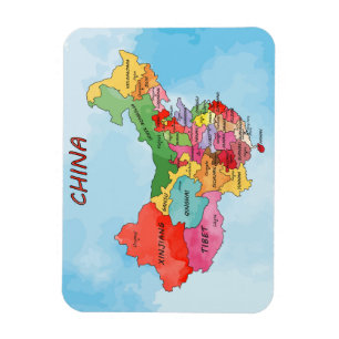 Vattenfärgsgrafik i china Karta  Magnet