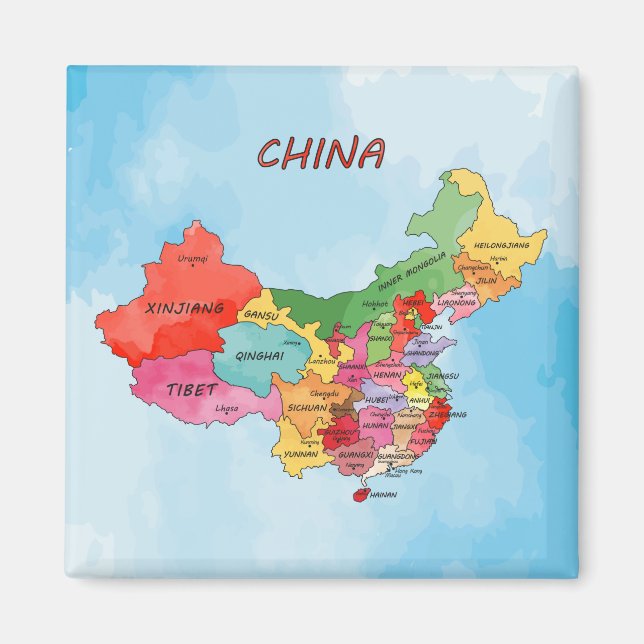 Vattenfärgsgrafik i china Karta Magnet (Framsidan)