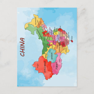 Vattenfärgsgrafik i china Karta Vykort