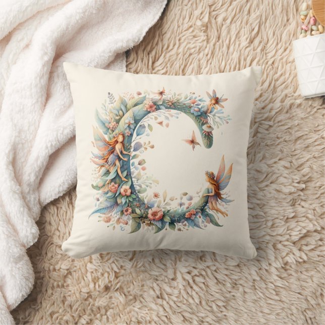 VattenfärgsGreenery Älvors Monogram Brev C Kudde (Filt)